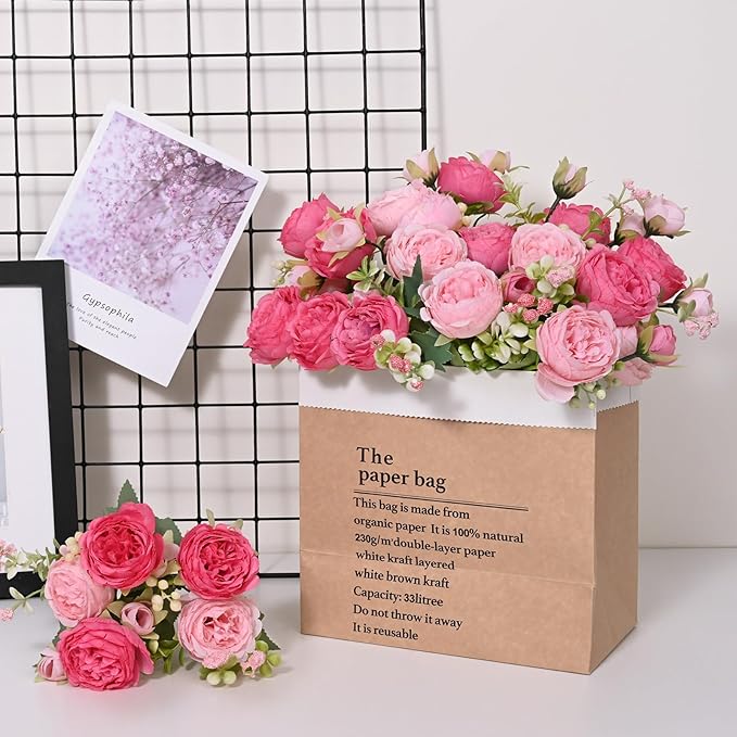 MARTINE MALL 8 Packs Peonies Artificial Flowers, Mixed Pink Artificial Peonies, Silk Peonies Flowers Fake Peonies Artificial Flowers Peonies Bouquet for Centerpiece Table Wedding Party Home Decor