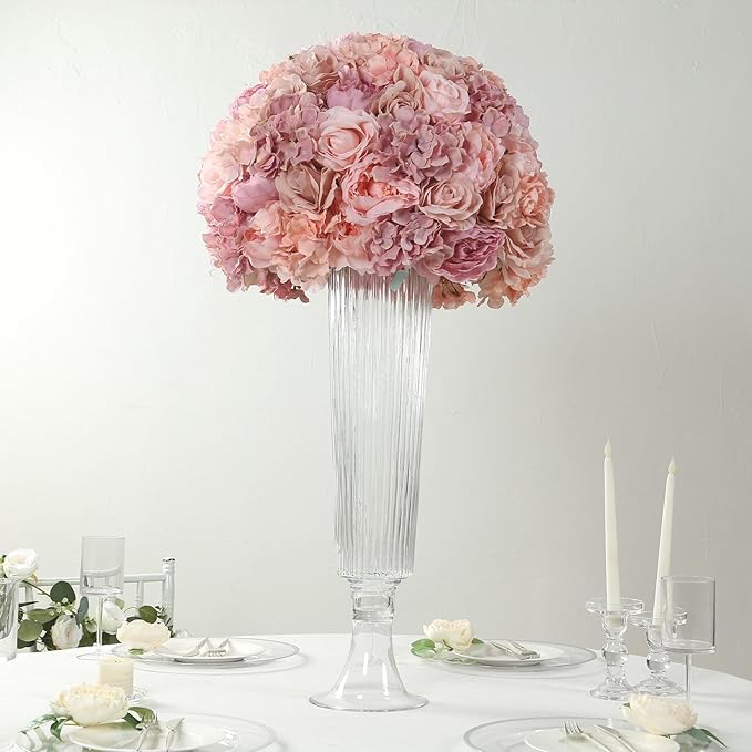 Efavormart 4 Pack Clear Ribbed Glass Trumpet Vases, Heavy Duty Flower Vases for Weddings and Centerpieces - 26"