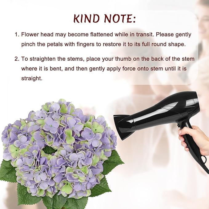 Hollyone Green Purple Hydrangea Artificial Flowers Large Artificial Hydrangeas Silk Flowers for Home Decor Indoor Wedding Flowers Bouquets Faux Flowers Kitchen Centerpiece Table Decorations