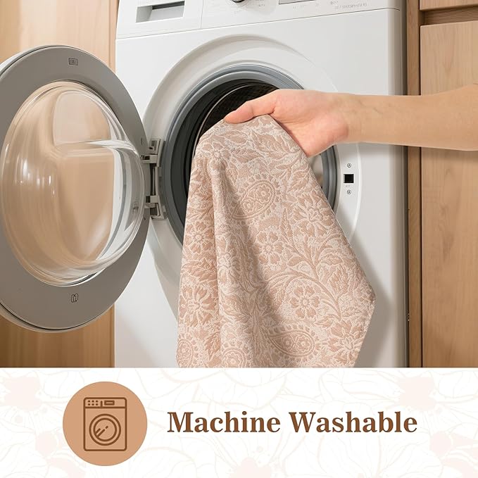 HEAVYWOOD Boho Placemats Set of 4 Cloth Floral Place Mats Paisley Botanical Table Mats for Kitchen Dinning Farmhouse Rustic Washable Tablemats 14x18 Inch (Oatmeal, 4)