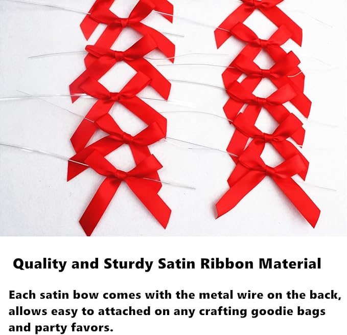 50 Pack 3" Red Ribbon Twist Tie Bows, Pre Tied Bows for Gifts, Bow Ties for Bags, Twist Bows for Treats, Bow Twist Ties, Ribbon Bows with Twist Ties, Pretied Bows for Lollipops, Cake Pops