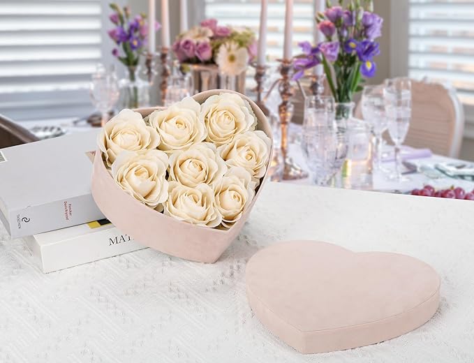 GnFlus Heart Shaped Gift Boxes with Lids for Presents Set of 4 Light Pink Velvet Nesting Gifts Box for Arrangements Flowers Wedding Birthday Valentines Bridesmaid Christmas Party Anniversary