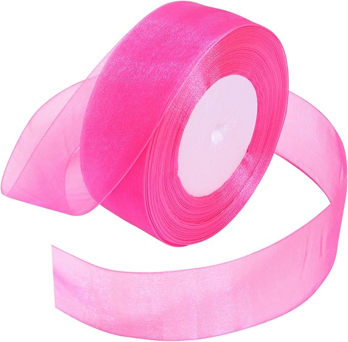 Hot Pink Ribbon for Gift Wrapping 1-1/2 inch Sheer Organza Ribbon for Flower Bouquet Tulle Chiffon Ribbons for Wedding Invitations Christmas Decorations Crafts 50 Yards