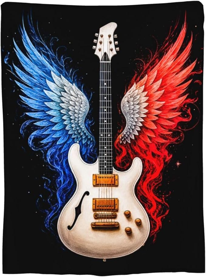 Guitar Blanket Music Throw Blanket Musical Instrument Soft Cozy Fleece Fuzzy Stuffed Plush Flannel Gifts for Girls Women Boys Kids Adults 60"X80"