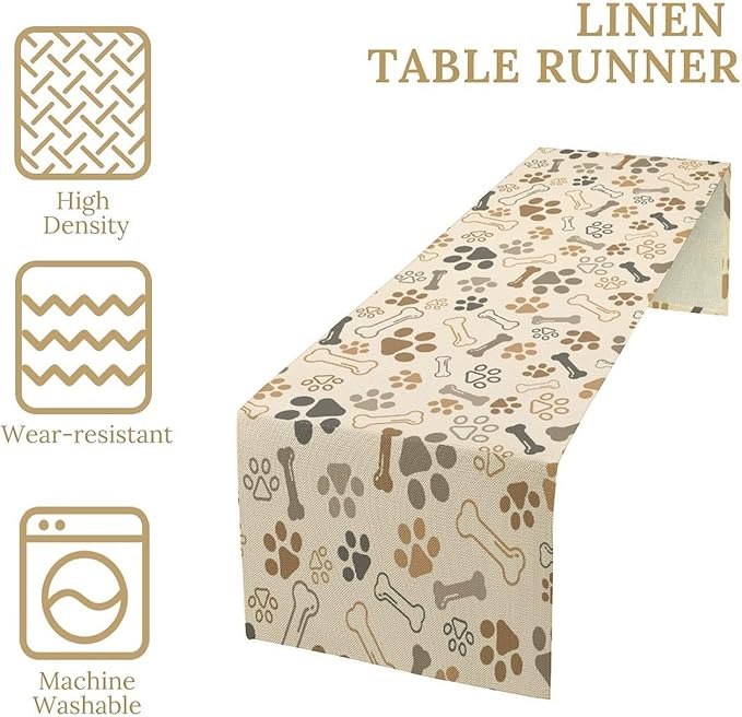 Dog Paw Table Runner,Kids Teens Cute Pet Animal Footprint Theme Pattern Print Tablecloth Burlap for Hotel Indoors Outdoor Dining Room Kitchen Home Decor,W13X L60 in