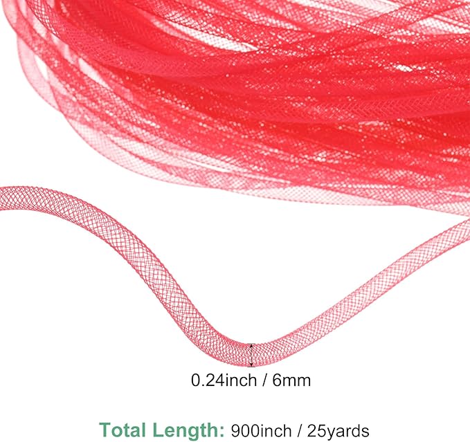 Mesh Tube Ribbon 25 Yards, 6mm Elastic Fabric Ribbons Mesh Tubing for Crafts/Gift Wrapping/Flower Bouquets/Wedding/Birthday/Holiday/Wreaths Christmas/Decoration[Persian Red]