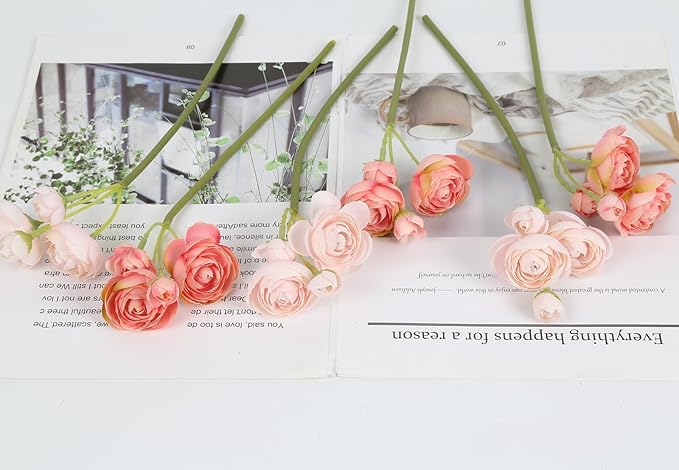 IPOPU Artificial Ranunculus Pink Silk Flowers with Stems 12PCS Mini Fake Flowers for DIY Wedding Bouquet Bridal Shower Decorations Floral Filler Flowers Centerpieces (Shade of Pink)