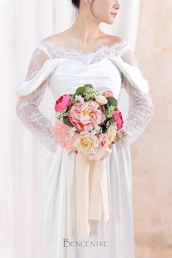 10 Inch Blush Wedding Bouquet for Bride,Spring Wedding Bouquet,Bridal Bouquets for Bride, for Wedding Ceremony Anniversary,Party and French Rustic Vintage Wedding,Artificial Flowers