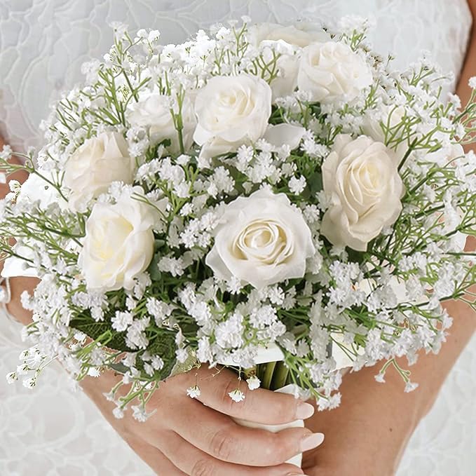 DEEMEI 15 PCS Babys Breath Artificial Flowers Fake Babys Breath Flowers Artificial Bulk White Gypsophila Bouquets Real Touch Faux Flowers for Wedding Floral Arrangement Party Home Decoration