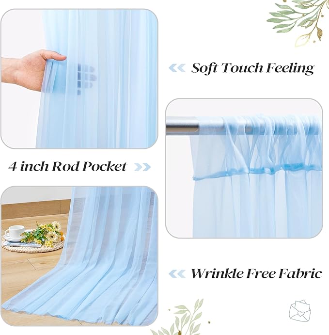 10ft x 10ft Blue Backdrop Curtain with Lights String for Parties, Sheer Tulle Wedding Photo Backdrops Drapes for Baby Shower Birthday Party Decorations Background for Photography