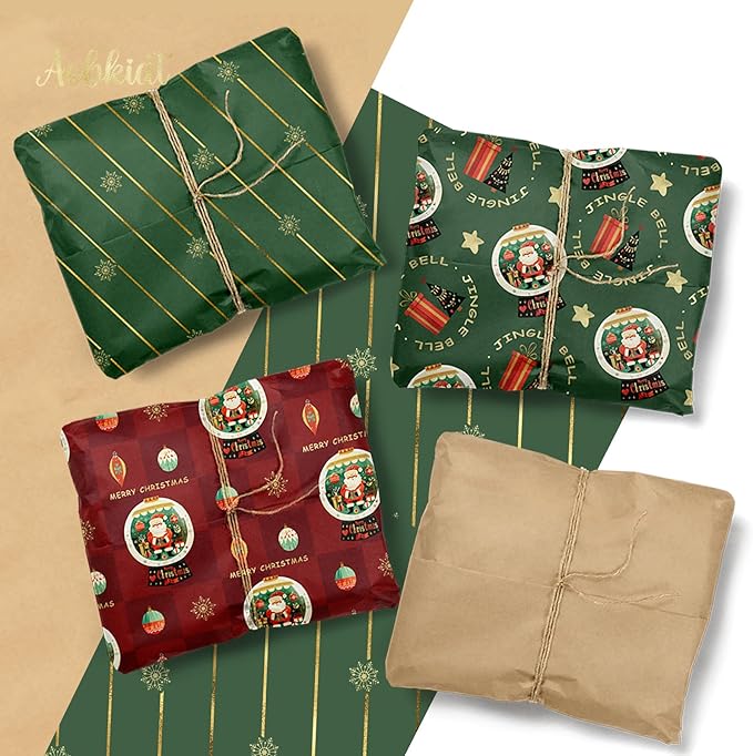 Aobkiat Christmas Wrapping Tissue Paper for Bag,24 Sheets Red Green Gift Wrap Paper for Xmas Decor,Family Friends Present Packaging,DIY Craft,20×15inch