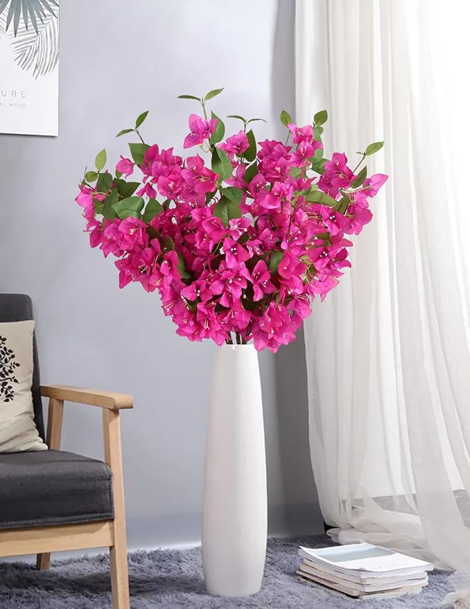 12PCS Bougainvillea Artificial Flowers 31.50" Long Stem Fake Silk Bougainvillea Branches Hot Pink Faux Hanging Flowers Vines for Wedding Centerpieces Home Garden DIY Decorations (Deep Pink)