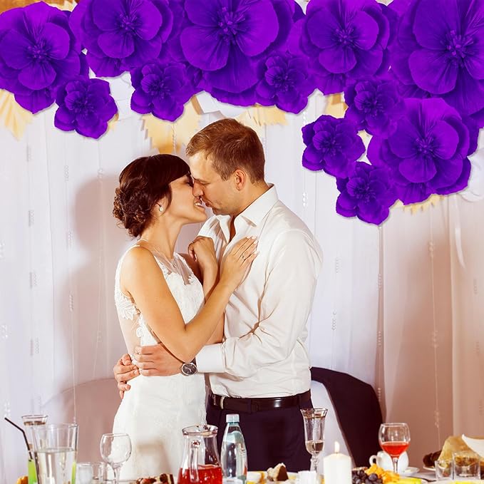 Giant Paper Flowers Artificial Large Paper Flower Decoration for Handcrafted Wall Backdrop Christmas Mexican Wedding Graduation Bridal Shower Birthday Party Supplies(Purple,12 Pcs)