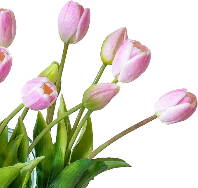 15pcs Artificial Tulips Flowers, Real Touch Latex Bouquet, Fake Tulips for Office Wedding Party Home Kitchen Garden Decoration-B Baby Pink