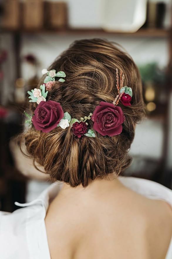 100pcs Burgundy Glitter Roses 2.56" Foam Glitter Flowers Fake Roses Artificial Roses for Bridal Shower Centerpieces DIY Wedding Flower Floral Arrangements