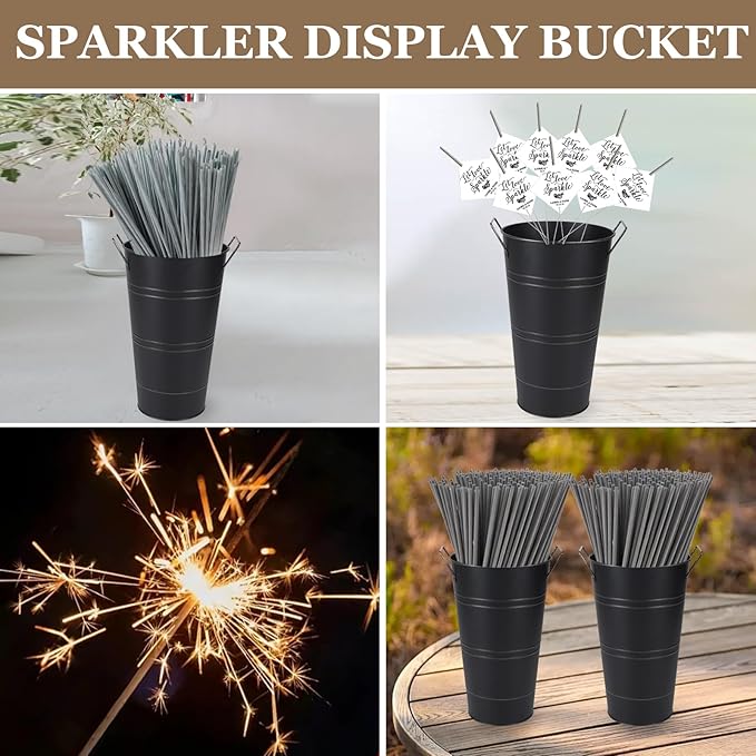 Set of 8 12.8inch Black Rustic Vase, Galvanized Buckets for Party, Metal Flower Vase, Flower Holder, Bloom Bar Supplies, Floral Buckets (Black, 12.8inch Height, 8pcs)