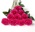 DuHouse 10pcs Silk Roses Artificial Flowers Fake Rose for Arrangement Wedding Party Home Decoration(Fuchsia)