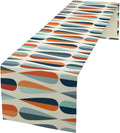 Mid Century Modern Table Runner Retro Blue Orange Grey Water Droplets Geometric Table Runner for Kitchen Dining Room Dining Table Decoration 13x120in