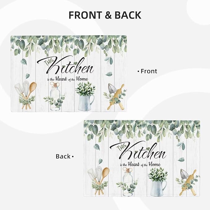 Eucalyptus Leaves Kitchen Table Placemats Set of 4 Rustic Green Plant Print Placemat Indoor Outdoor Party Home Desktop Dining Room Decoration 12x18 Inch