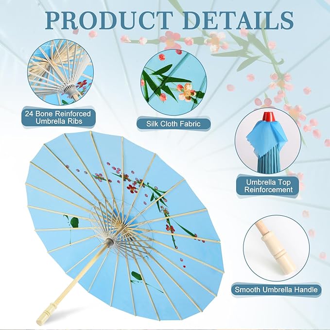 33" Blue Flower Silk Cloth Decoration Handmade Parasol Umbrella Chinese Japanese Asian DIY Art Dance Classical Umbrella for Wedding Parties Photography Costumes Cosplay (Blue)