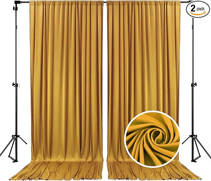 10 x 10 Feet Gold Backdrop Curtain for Partie, Stain Background Curtains for Photoshoot, Birthday, Wedding, Halloween, Thanksgiving, Christmas, New Year Party Decorations 5Ft x 10Ft, 2 Panels