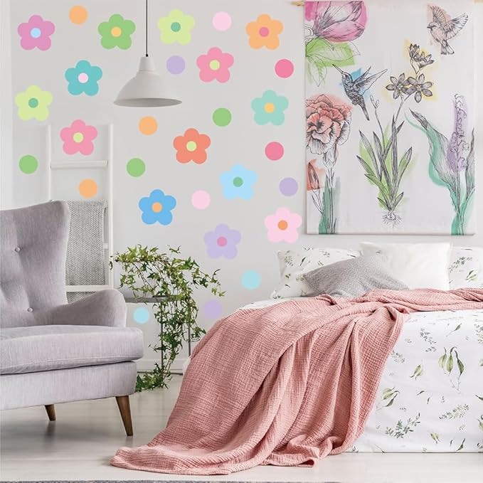Daisy Flowers Wall Stickers – 180 Pcs Peel & Stick Removable Waterproof Vinyl Floral Decals for Bedroom, Nursery & Cozy Corners | A Simple Peel Turns Walls into a Spring Bloom Retreat (Colorful)