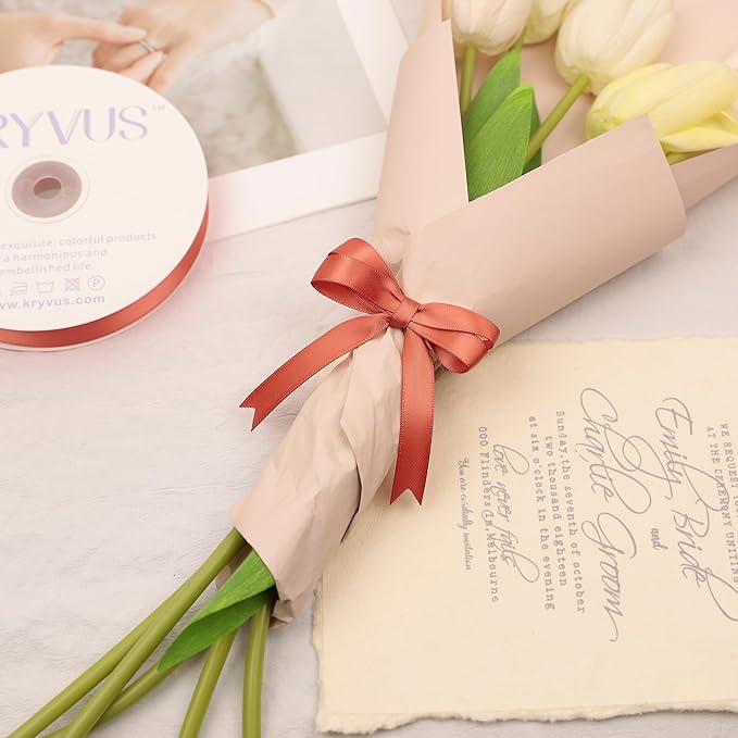 Copper Satin Ribbon, Double Faced 1/2 Inch X 25 Yards Copper Ribbon, Premium Satin Ribbon for Gift Wrapping, Crafts, Hair Bow Making, Sewing, Flower Bouquet, Wedding Party Decor