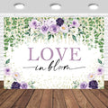 Love in Bloom Bridal Shower Backdrop 7x5ft Wedding Shower Spring Purple Floral Engagement Bachelorette Party Decorations Photography Background