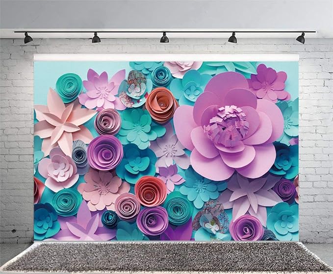 AOFOTO 15x10ft Handmade 3D Paper Flower Backdrop Birthday Party Decoration Photography Background Baby Shower Kid Girl Woman Artistic Portrait Activity Banner Photo Shoot Studio Props Vinyl Wallpaper