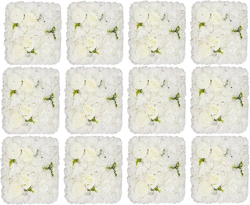 12Pcs Artificial Flower Wall Panel 3D Floral Backdrop Walls 15" X 15" Flower Wall Decor Flower Backdrop Faux Rose Panel for Party Home Background Decor, White