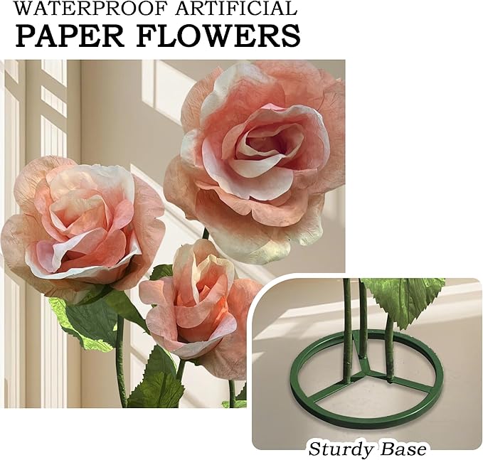 Giant Flowers for Decoration Big Flowers with Standing Base for Wedding Decorations, Handmade Artificial Rose Flower for Party & Banquet Decorations, Home Decorations, Baby Shower (Champagne)