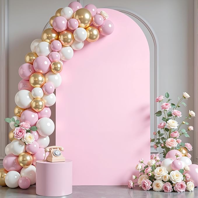 6FT Pink Arch Backdrop Cover - Polyester Fitted Wedding Arch Stand Covers Round Top Chiara Arch Backdrop Cover for Birthday Party Banquet Photo Background Decoration