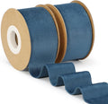 Dusty Blue Velvet Ribbon, 1-1/2 inch Wide Handmade Fabric Ribbons for Christmas Decor, Flower Bouquet, Wedding Decoration, Baby Shower, 2 Rolls
