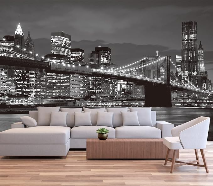 Brooklyn Bridge and New York City Wall Murals Large Photo Wallpaper Murals for Wall Living Room Bedroom Dining Room（Not Peel and Stick）