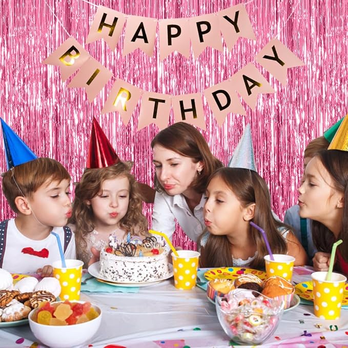 5 Pack Pink Tinsel Curtain Party Backdrop Foil Fringe Birthday Photo Booth Streamer Backdrop Theme Decorations