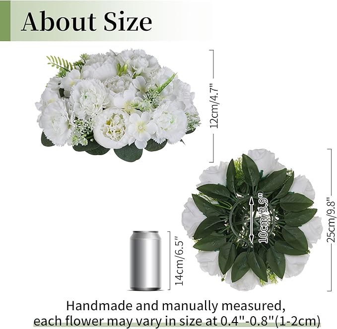 BLOSMON White Peony Flower Balls: 10pc 9.5 Inch Artificial Peonies Floral Arrangement Bouquet Wedding Centerpieces Decoration - Fake Silk Kissing Ball Center Piece Home Party Baby Shower Decor