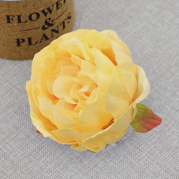 FagusHome 25 Pcs Silk Peony Artificial Flower Heads 4 inch Fake Peony Flowers Heads with Stems Artificial Peony Flower Heads in Bulk Wholesale for Wedding Home Decor (Yellow)