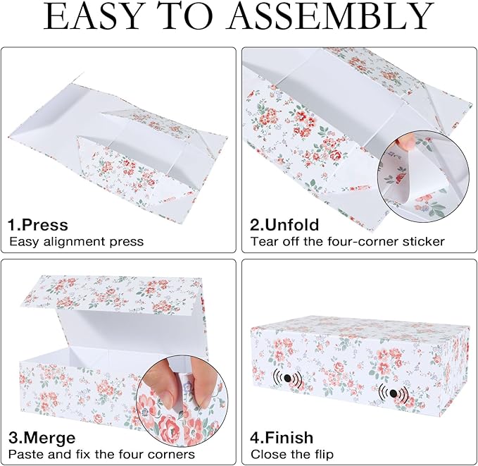 Floral Gift Box with Magnetic Lids 13.8x8.3x4.4 in, Large Bridesmaid Proposal Boxes, Rectangle Wedding Decorative Storage Box 1 Pack