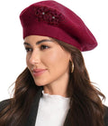 Flower Embroidery Beret Hat for Women, French Style Knitted Beret Hats, Stylish Solid Color Beret Cap for Women Girls Lady