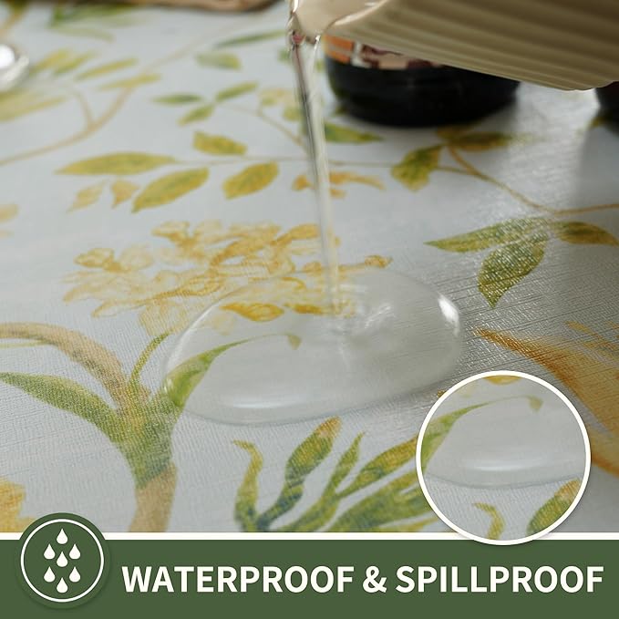 Rectangle Table Cloth,100% Waterproof Tablecloth Oil Proof Spill Proof Vinyl Table Cloth, Wipe Clean Plastic Table Cover for Dining, Camping, Indoor and Outdoor 54" x 120",Leaves