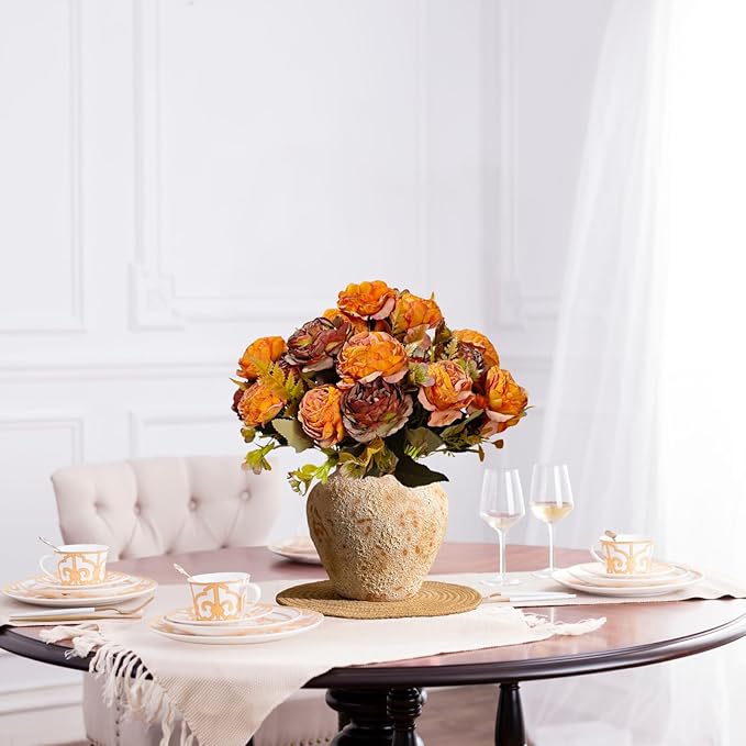 ASTRYAS 8Pcs Peonies Artificial Flowers, Fall Fake Peony Silk Burnt Orange Dried Peonies Fall Flowers Bouquet for Autumn Centerpiece Table Wedding Party Home Decor