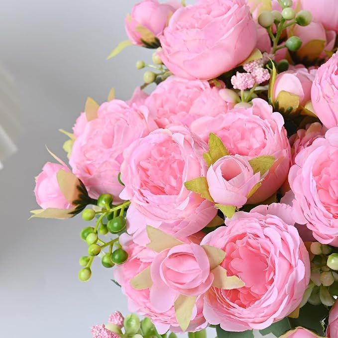 MARTINE MALL 12 Packs Peonies Artificial Flowers, Light Pink Artificial Peonies, Silk Peonies Flowers Fake Peonies Artificial Flowers Peonies Bouquet for Centerpiece Table Wedding Party Home Decor