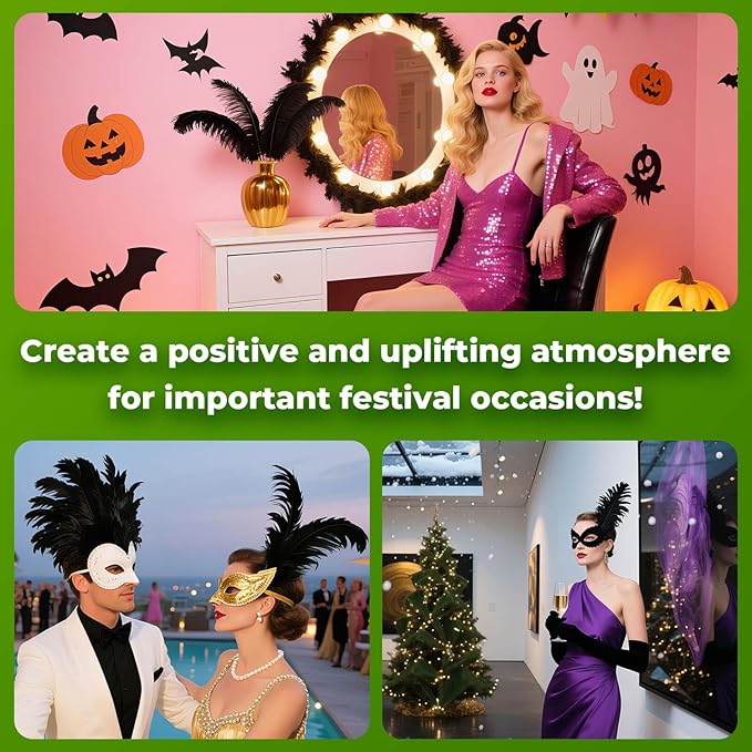 Piokio 10 pcs Natural Black Ostrich Feathers 14-16 inch(35-40 cm) Bulk for DIY Halloween Decorations, Wedding Party Centerpieces, Gatsby Decorations