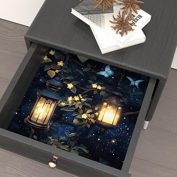 Dark Wallpaper Peel and Stick Night Forest Contact Paper Vintage Green Leaf Wall Paper Vinyl Waterproof Self Adhesive Retro Lantern Butterfly Walls Mural for Bedroom Cabinet Table Décor17.5" x 118"