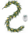 Artgar Christmas Cedar Garland, 6 Ft Realistic Pine Garland, Prelit Christmas Garland with 30 Warm Lights with 8 Light Modes for Mantels Stair Table Indoor Outdoor Winter Xmas Decor (Green)