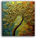 YaSheng Art - hand-painted Oil Painting On Canvas textured wall art golden Flowers Paintings Modern Home Decor Wall Art bedroom aesthetic Abstract Art picture Ready to hang 30x30inch