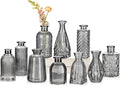 Glass Bud Vases Set of 10, Small Flower Vase in Bulk for Centerpieces, Mini Vintage Grey Vases for Rustic Wedding Vintage Home Table Decor