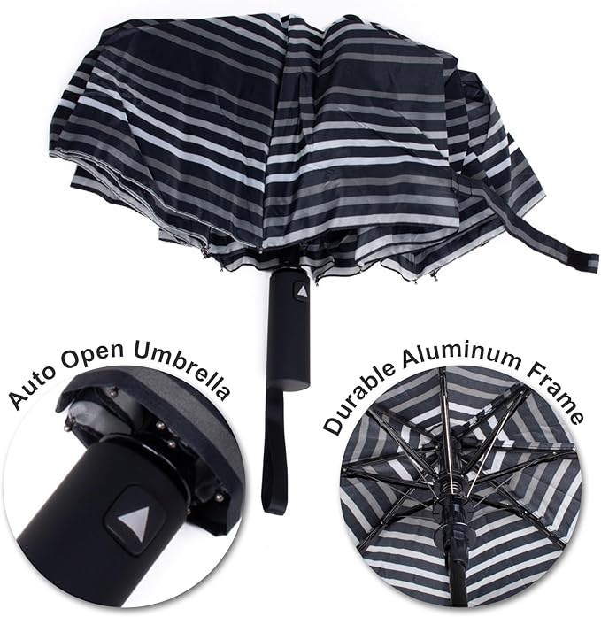 Nollia Windproof Automatic Travel Umbrella, Compact Portable with Reinforced Ribs for Sun & Rain