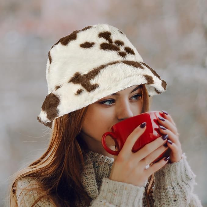 Winter Soft Faux Fur Plush Bucket Hat, Lovely Fisherman Cap, Fashion Outdoor Thick Warm Sun Cap for Women