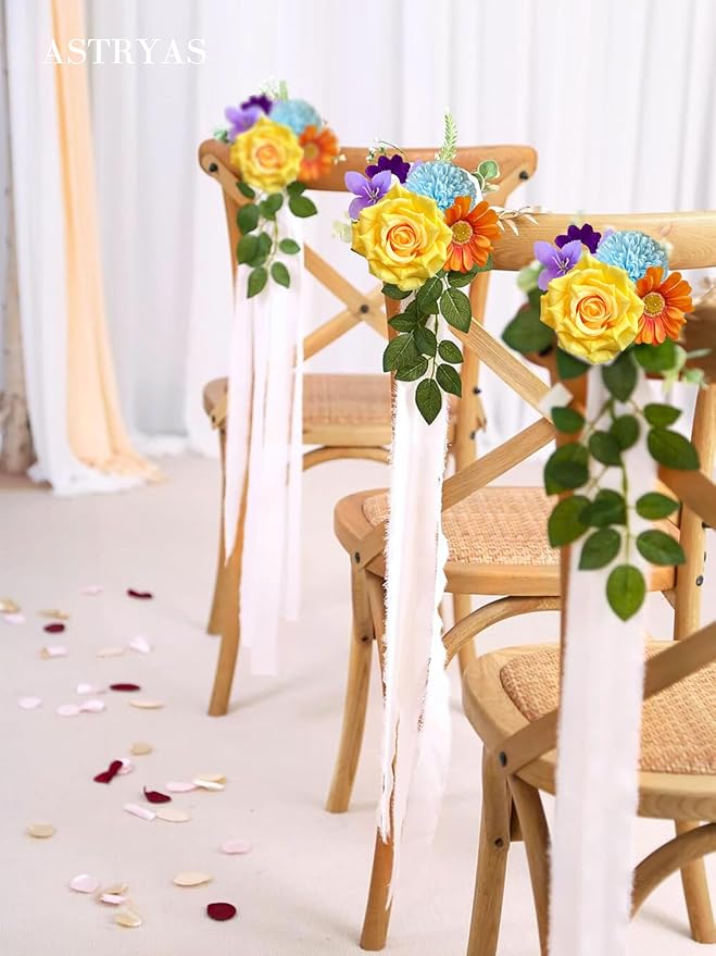 ASTRYAS Artificial Flowers Combo Box Set, Silk Fake Roses Faux Colorful Flowers for Fall Flowers DIY Floral Arrangements Wedding Bouquets Centerpieces Baby Shower Party Home Decorations(Rainbow Color)